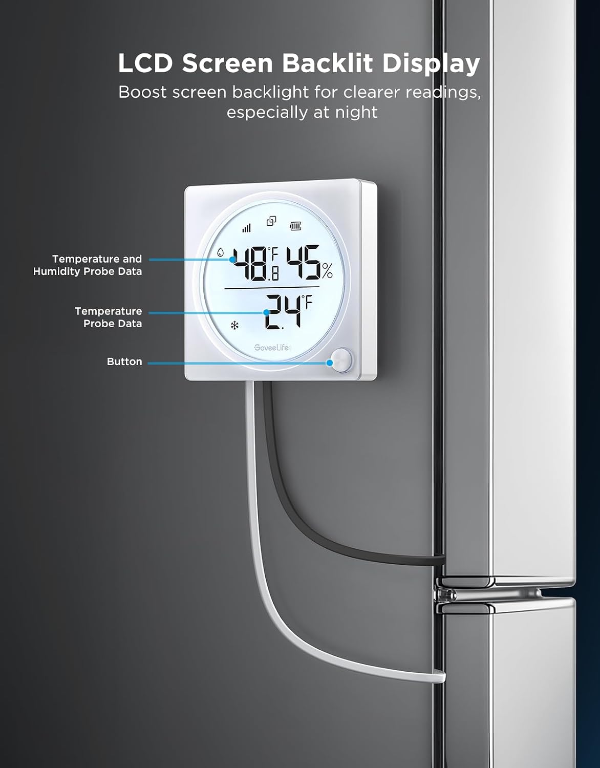 2.0 Refrigerator Thermometer Dual Probes with LCD, 1-Pack