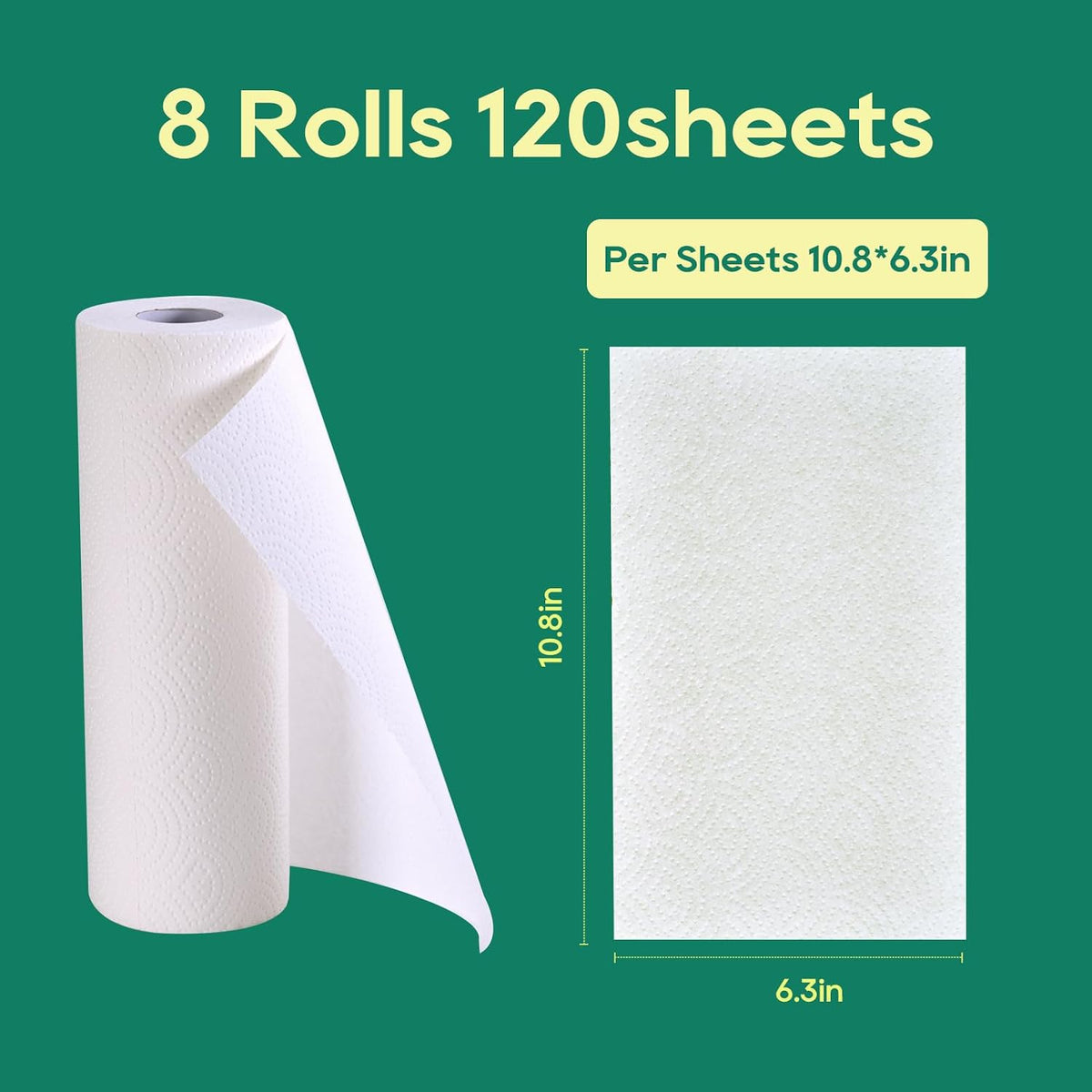 Bamboo Paper Towels, 8 Rolls, 2 Ply 120 Sheets, White