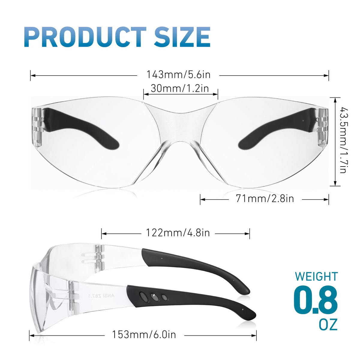 30 Pack Clear Safety Glasses | ANSI Z87.1 Scratch Resistant Eyewear