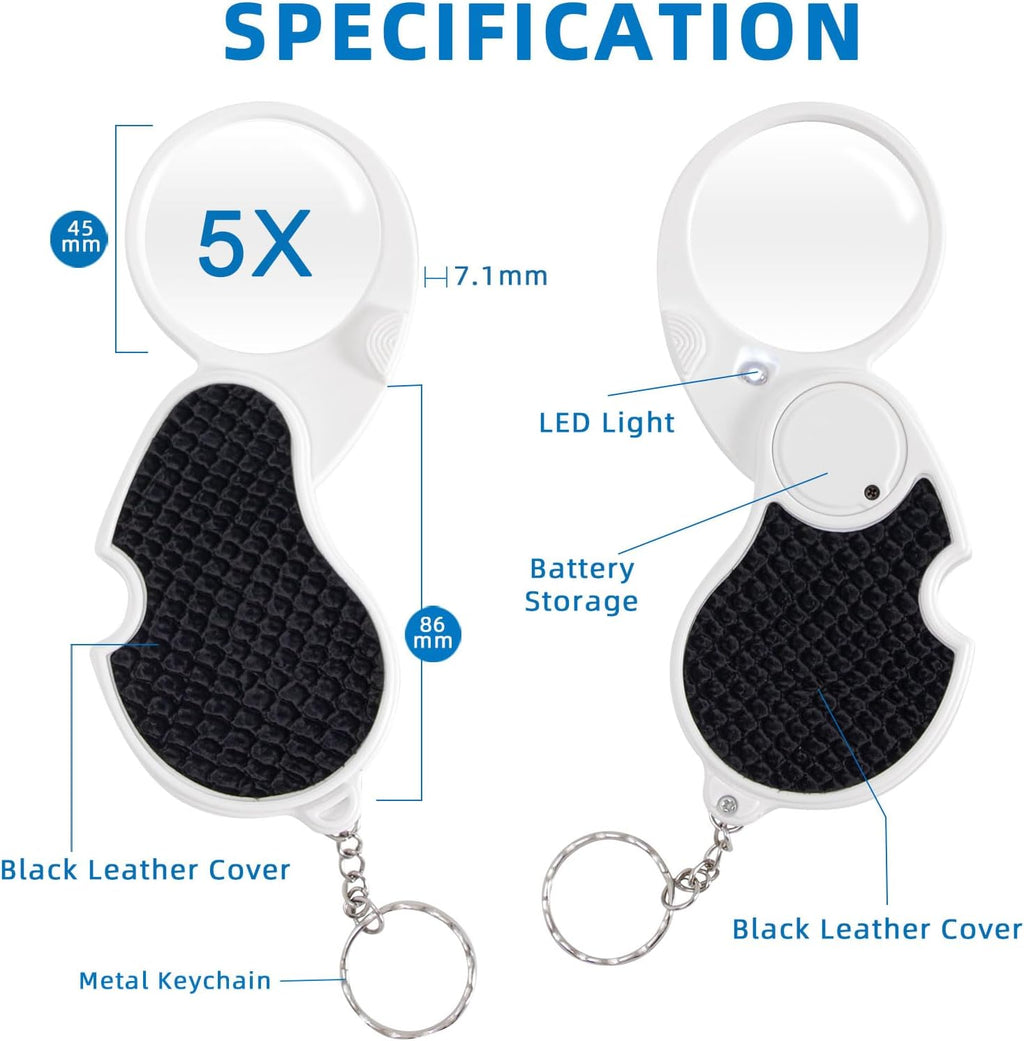 Magnifying Glass with Light, 5X Pocket Magnifier, Lightweight LED Illuminated Magnifying Glass for Reading, Macular