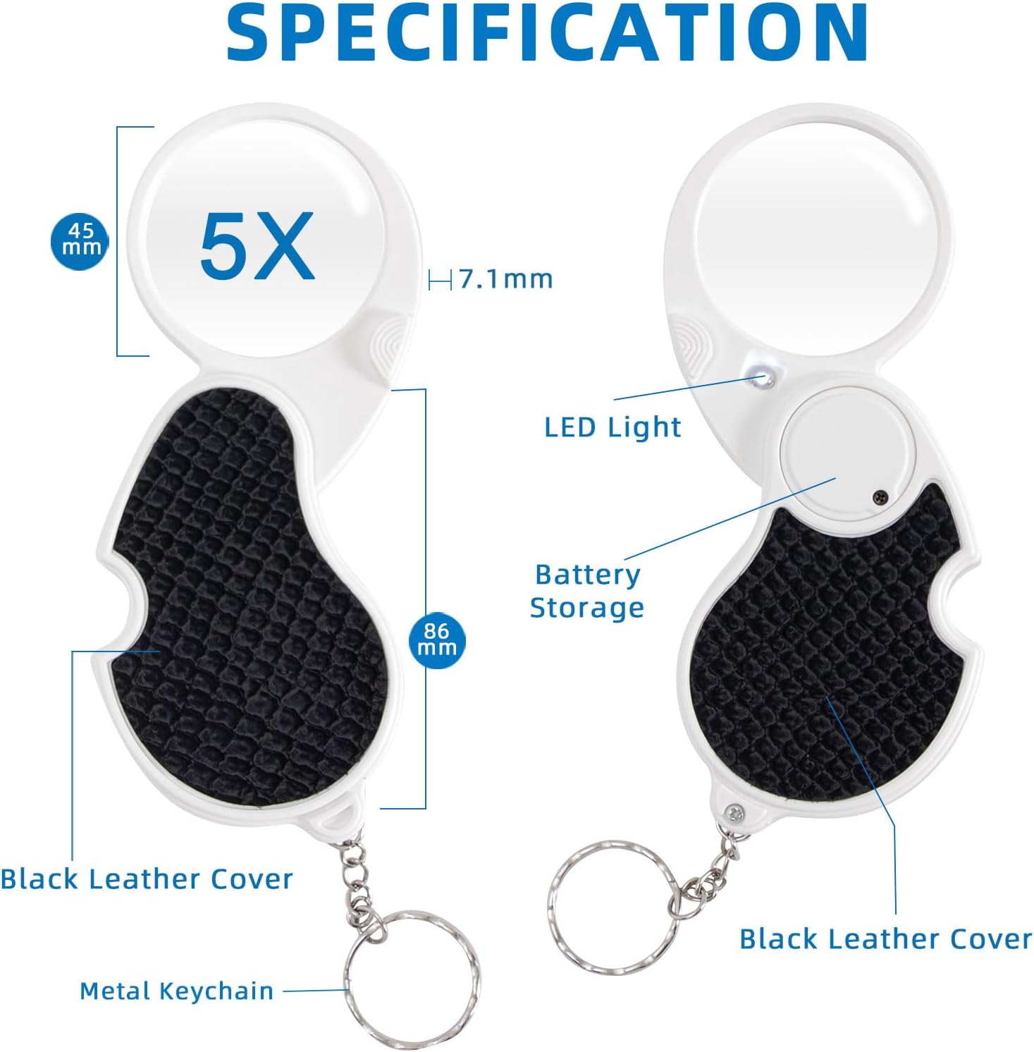Magnifying Glass with Light, 5X Pocket Magnifier, Lightweight LED Illuminated Magnifying Glass for Reading, Macular