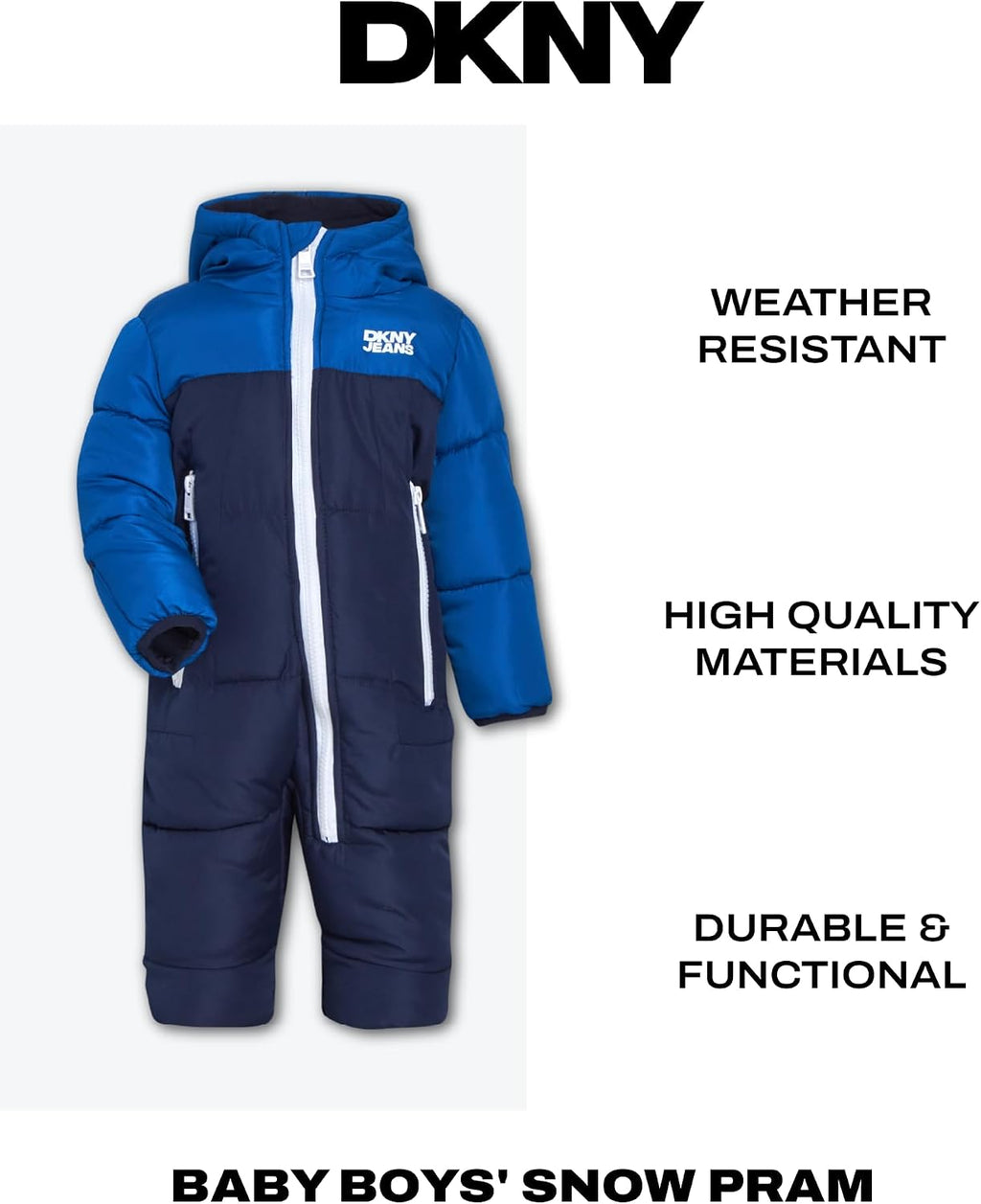 DKNY Baby Boy Snowsuit - Weather Resistant Polar Fleece Lined One Piece Snowsuit Baby Winter Suit With Soft Sherpa Hood