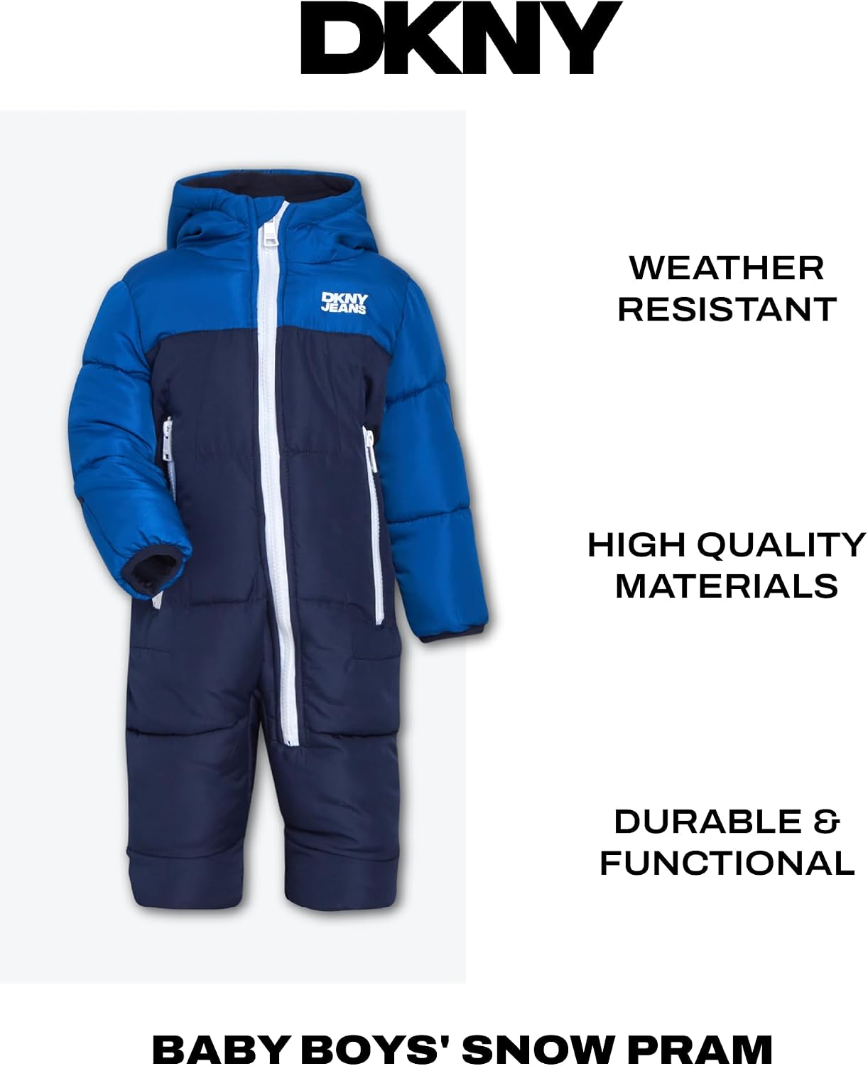 DKNY Baby Boy Snowsuit - Weather Resistant Polar Fleece Lined One Piece Snowsuit Baby Winter Suit With Soft Sherpa Hood