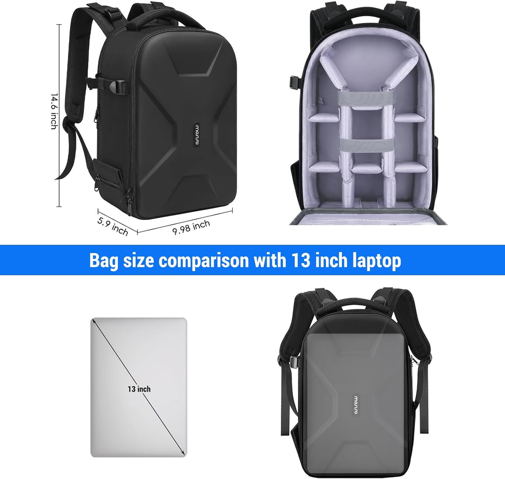 Camera Backpack, DSLR/SLR/Mirrorless Photography Camera Bag | Waterproof Hardshell Bag with Insert&Tripod