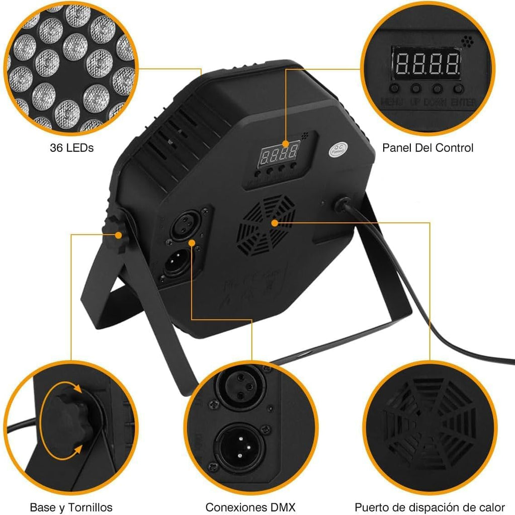 2-Packs 36LED Par Lights DJ Stage Light RGB | Sound Activated Control led stage DMX lights Uplighting for Wedding