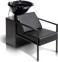 Salon Shampoo Bowl and Chair, Hair Washing Station w/Tilting Sink & Storage Cabinet, Backwash Barber Chair for