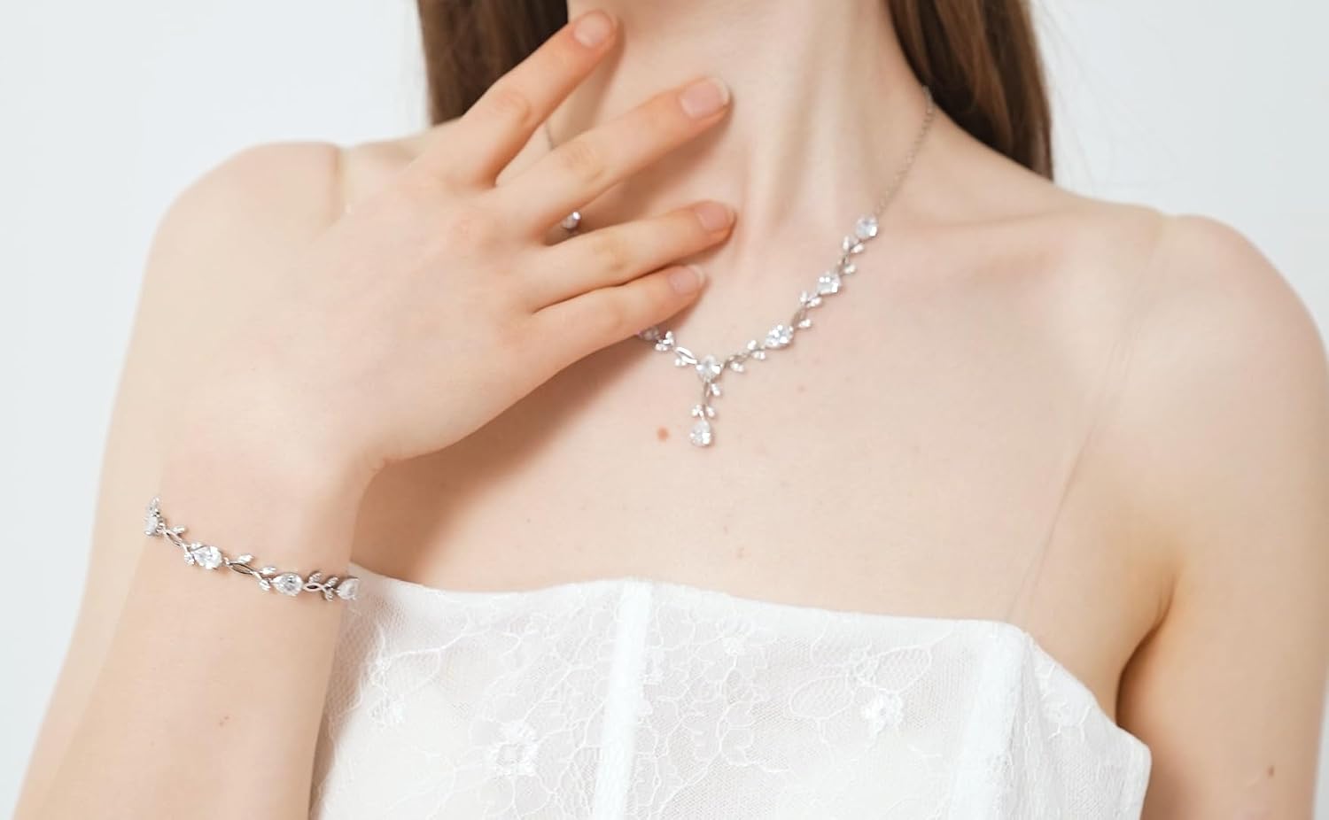 Wedding Jewelry Sets for Bride Bridesmaid Women Cubic Zirconia Necklace Earrings Bracelet Set Gift for Mother Friend