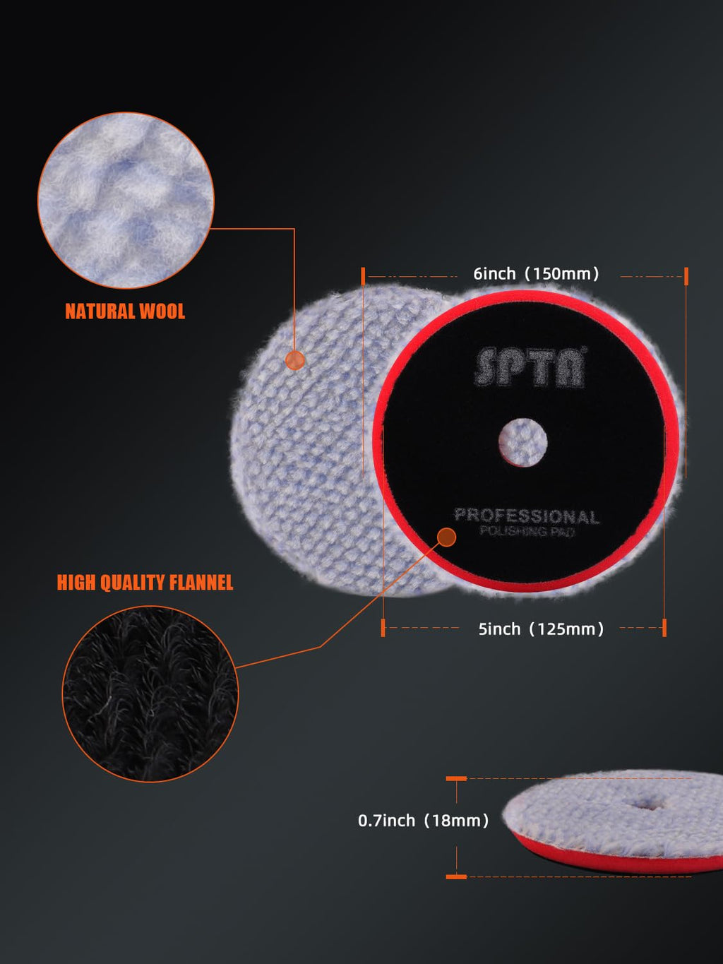 Wool Polishing Pad, 2Pcs 5''(125mm) Coarse Wool Cutting Pad, Coarse Woolen Pad BlueWool Buffing Pads Set with Hook