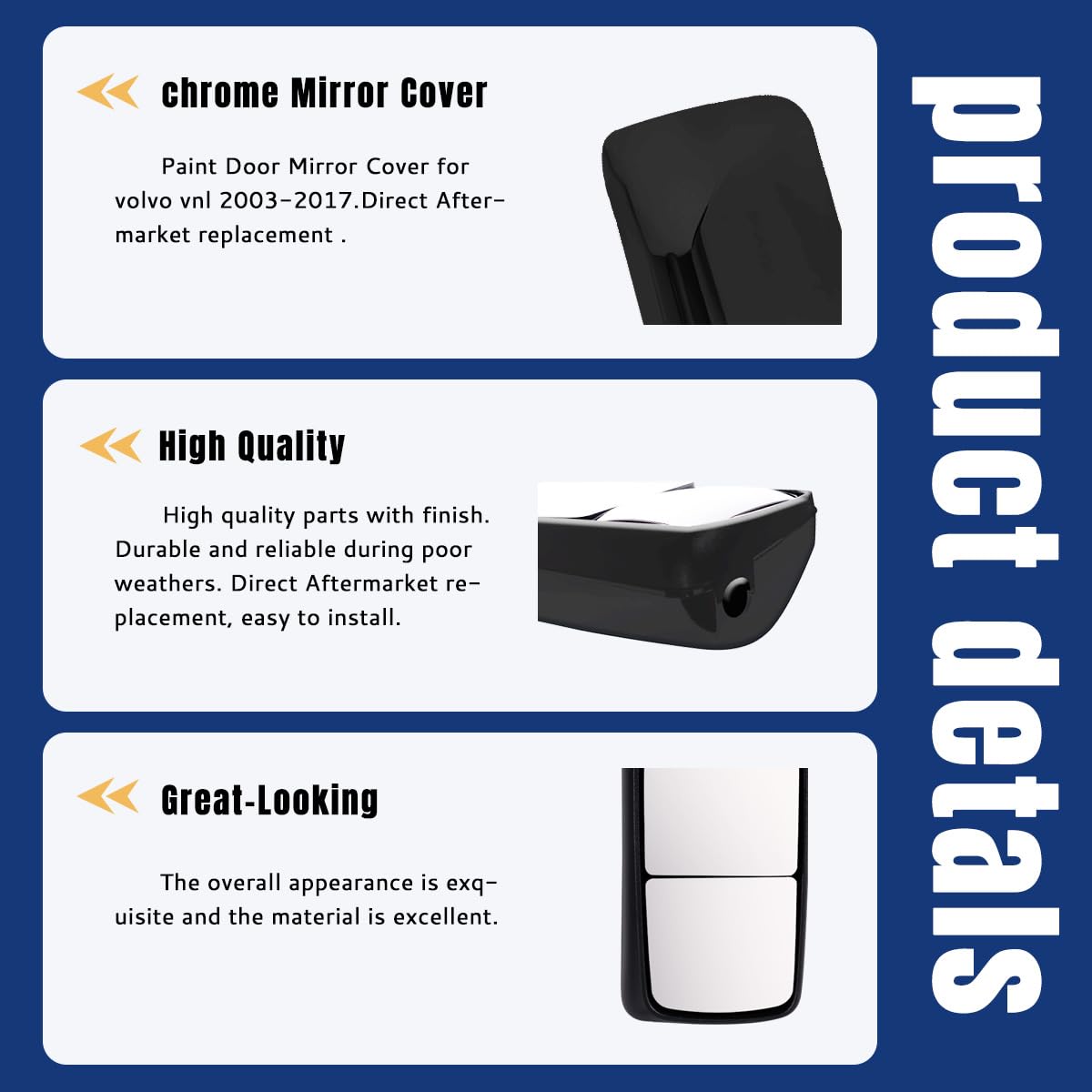 Door Mirror Power Heated Matte Black Cover Compatiable with 2004-2017 Volvo VNL - Passenger Side