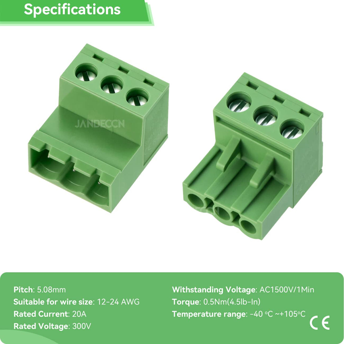 20 Sets 3 Pin 5.08mm PCB Screw Terminal Block Phoenix Connectors