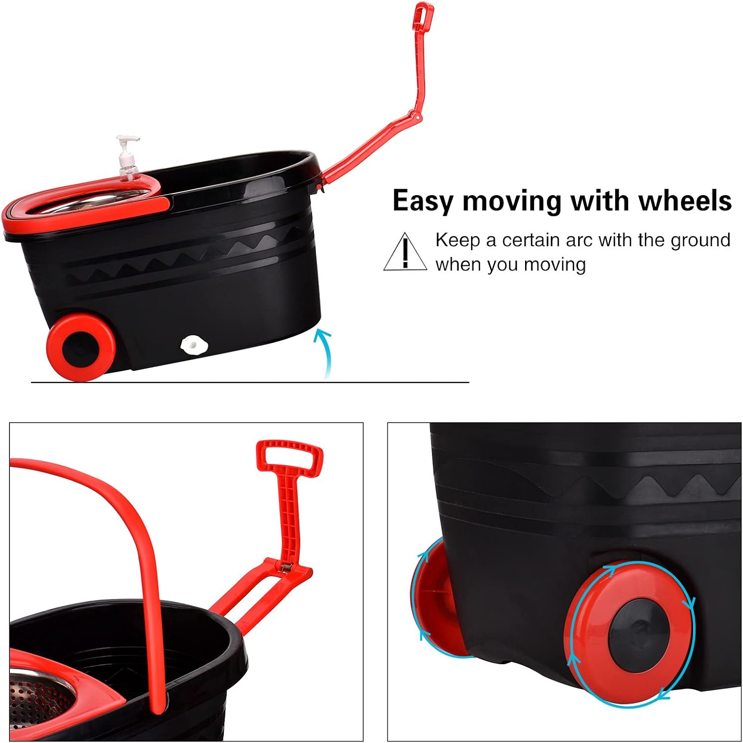 Mop and Bucket Set, 360° Spin Mop and Bucket with Wringer Set and 3 Microfiber Mop Refills, Stainless Steel 61''