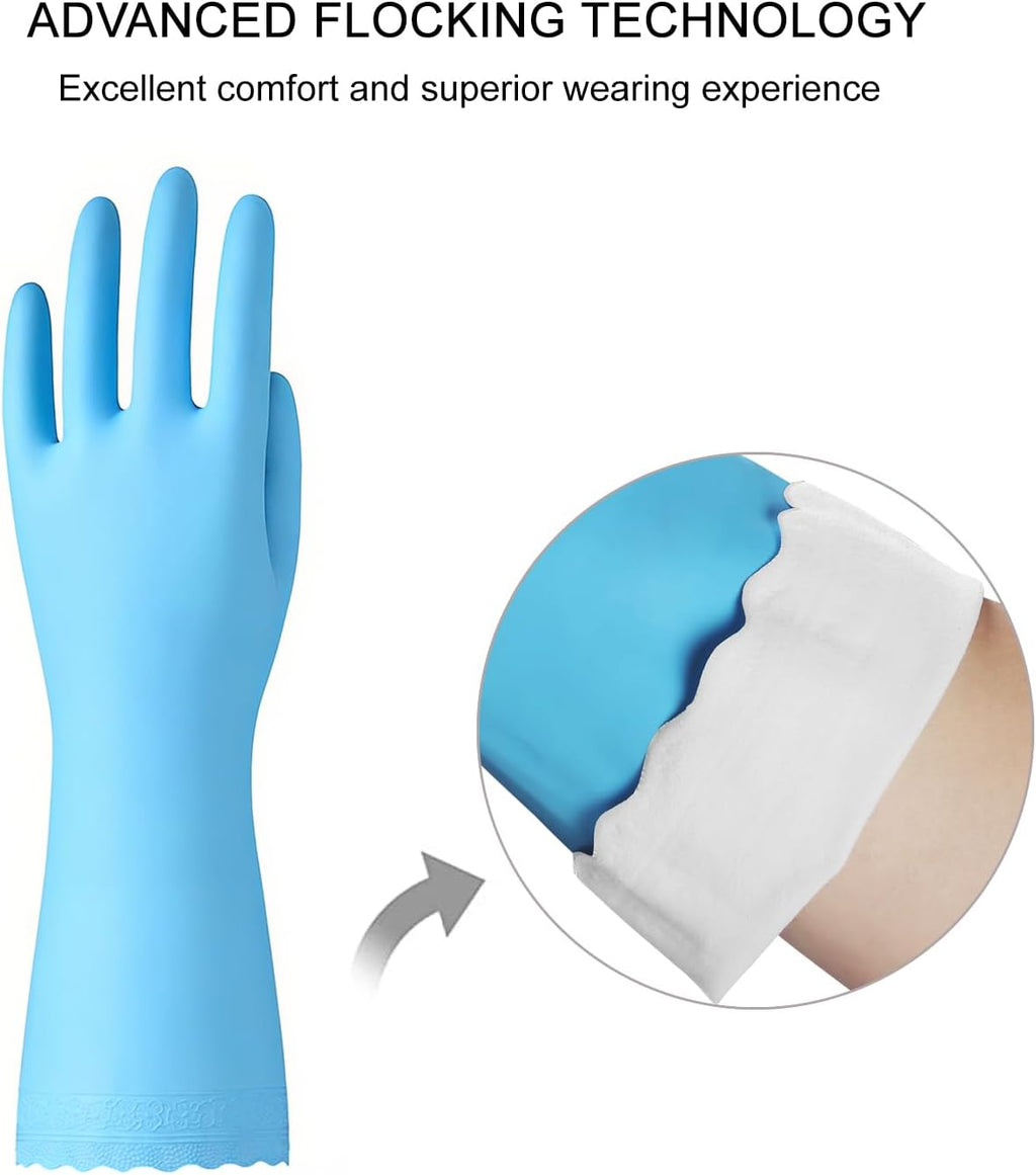 Rubber Cleaning Gloves - 3 Pairs Latex Free Kitchen Cleaning Gloves with Cotton Liner- Household Dishwashing Gloves