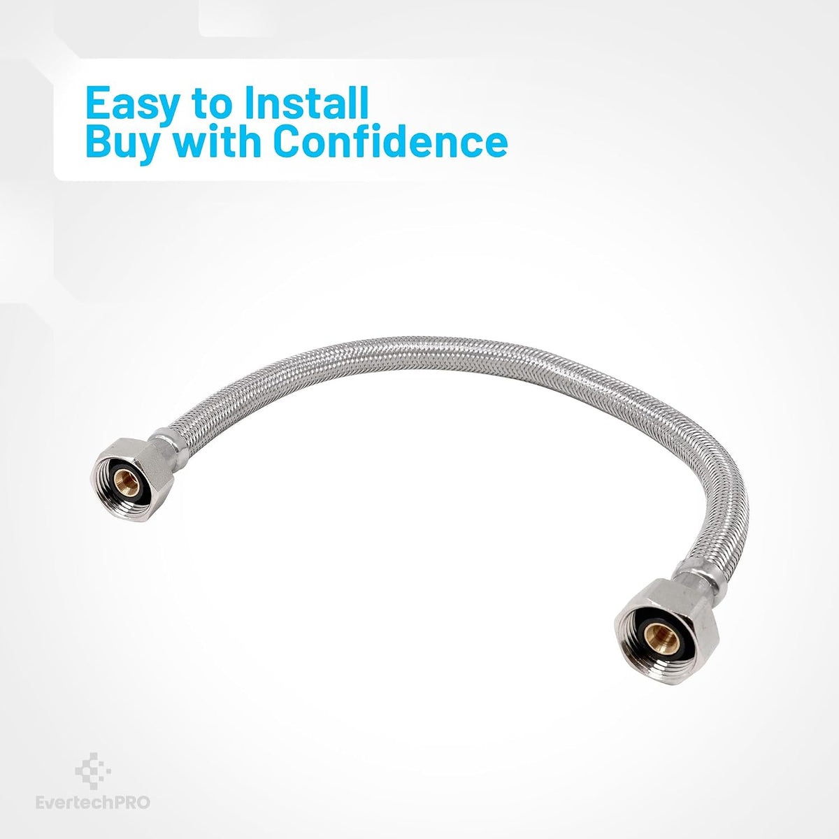 PLB813316 EvertechPRO Stainless Steel Braided Toilet Water Supply Line - F 1/2 x F 1/2 x 16 inch Connector, Universal