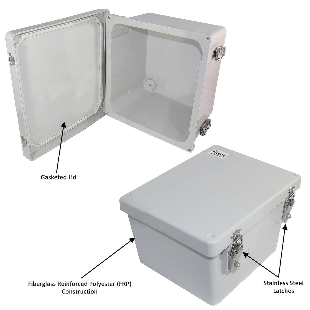 10x8x6 Fiberglass NEMA 4X Enclosure with Quick Release Latches