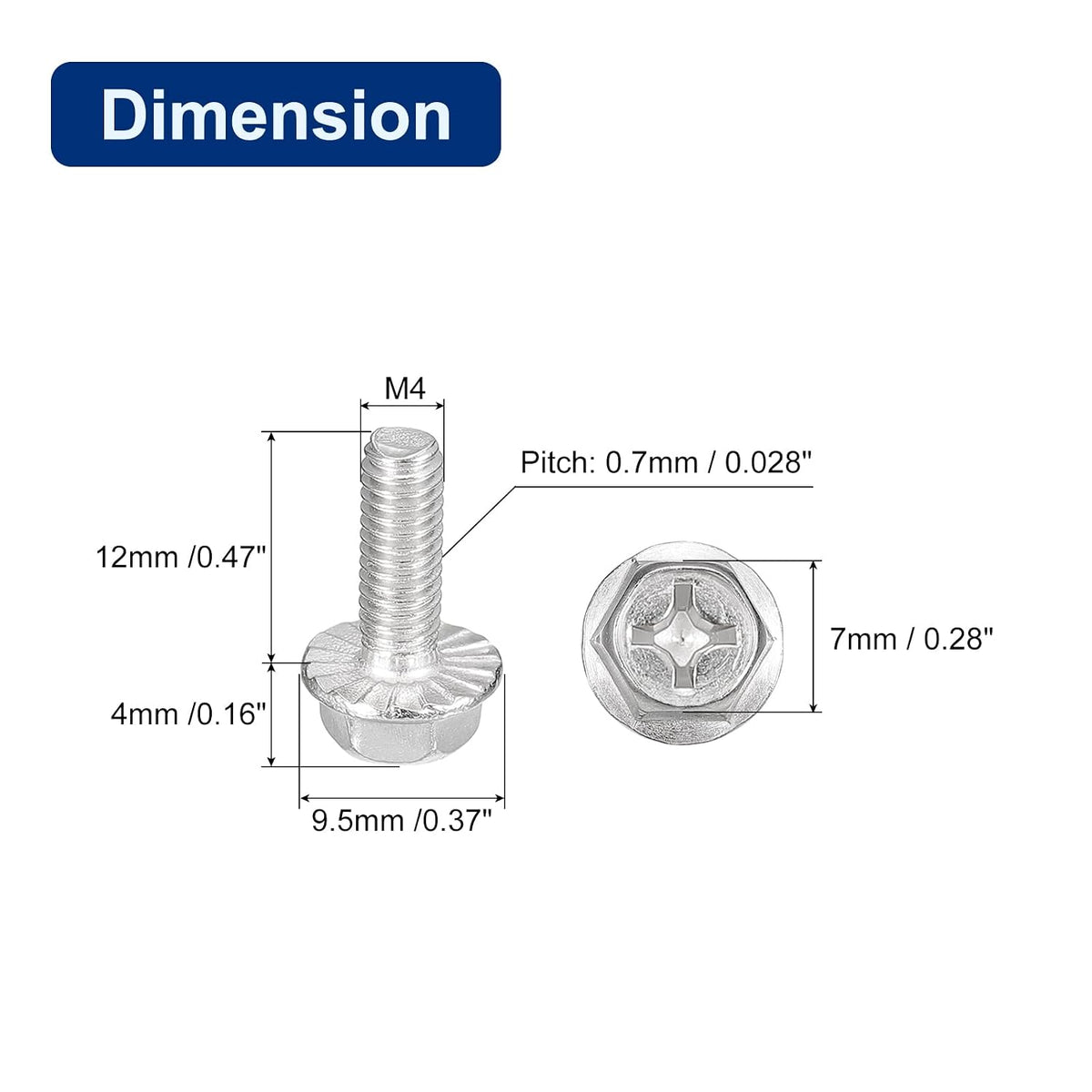 uxcell 10pcs M4x12mm Phillips Hex Head Flange Bolts, 304 Stainless Steel