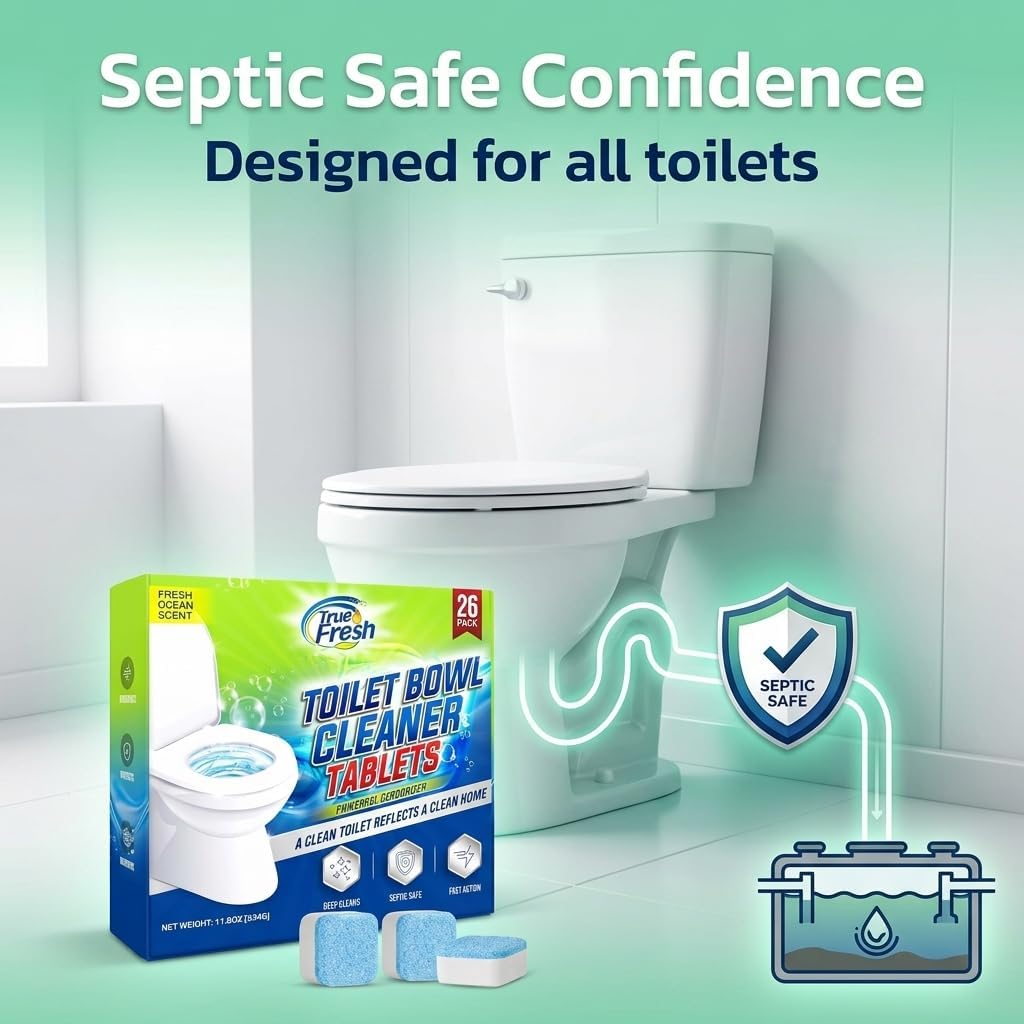Toilet Bowl Cleaner Tablets, 26 Pack, Septic Safe, Ocean Scent