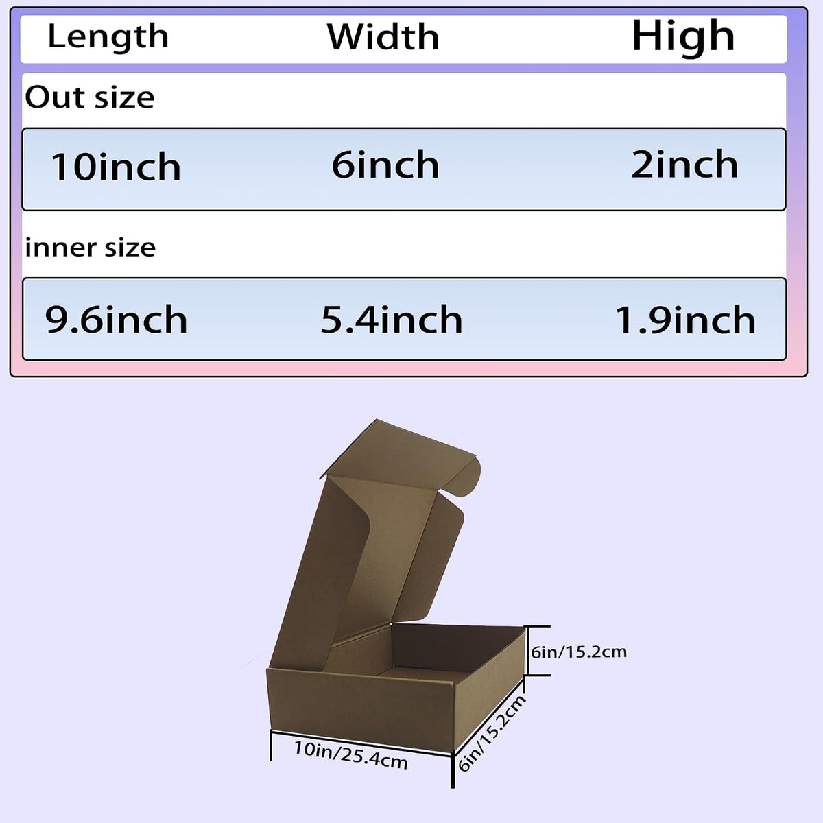 10x6x2 inch Shipping Boxes Bulk 25 Pack, Brown Corrugated Cardboard Mailers