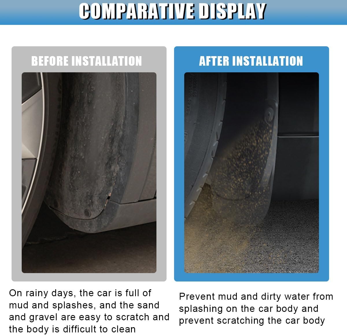 Car Mud Flaps, 12 × 8.5 in Flexible & Bendable Splash Guards Set | Vehicle Front & Rear Mudflaps Protection with