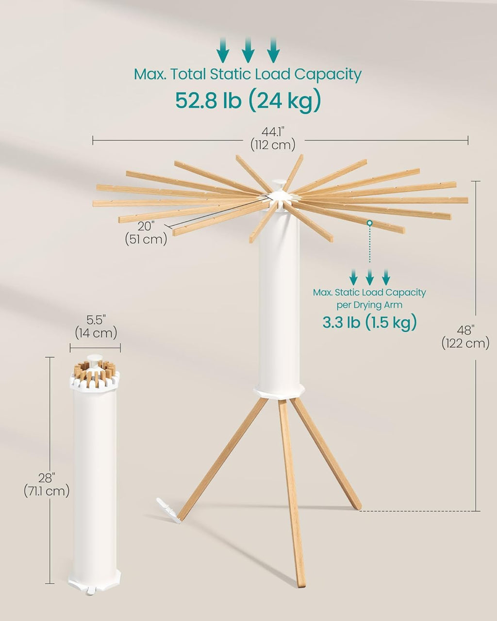 Clothes Drying Rack Foldable, Rotary Tripod Laundry Drying Rack, Rotatable Portable Floor Standing Clothes Airer