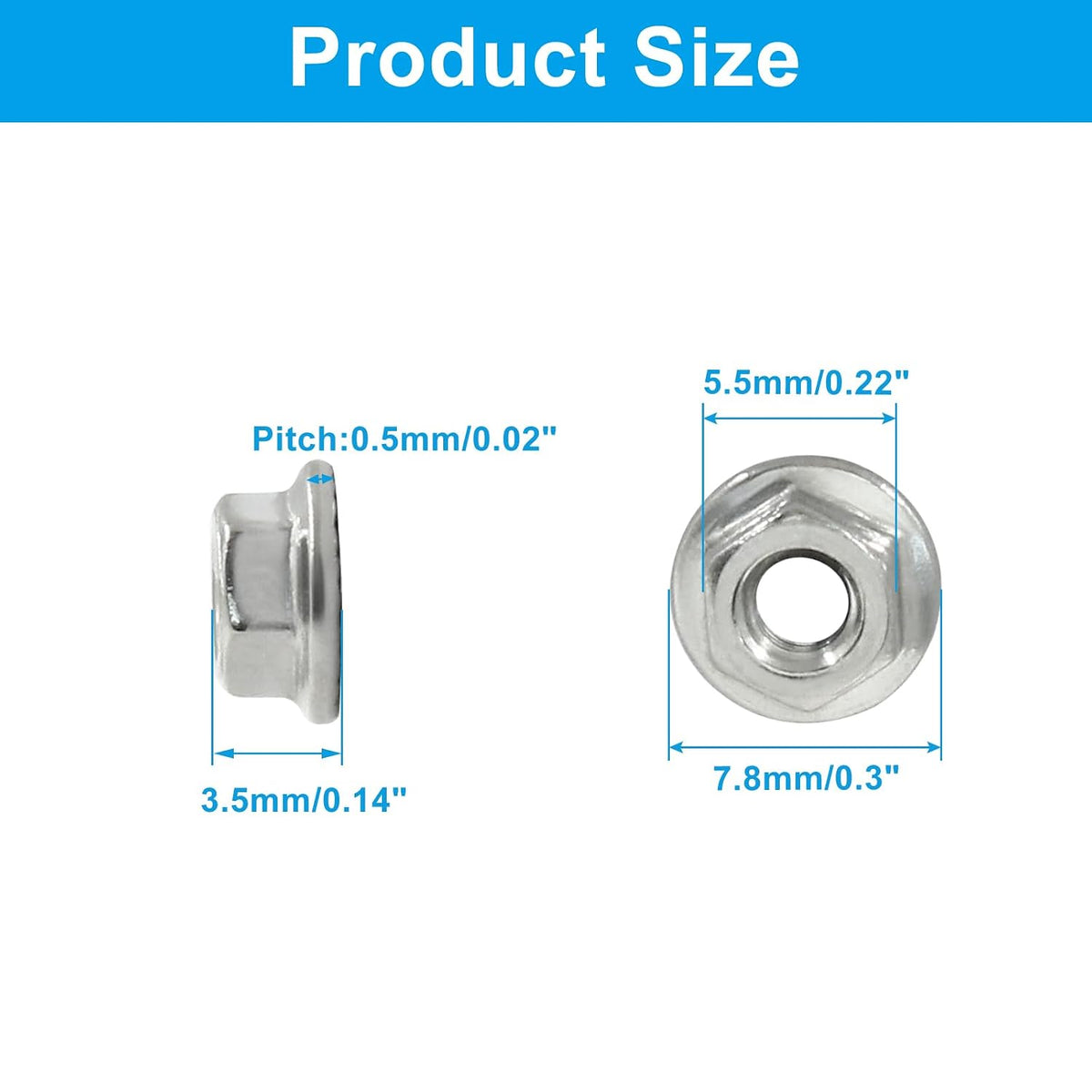 M3/0.5mm Serrated Flange Hex Nuts, 50Pcs