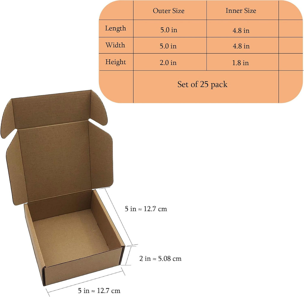 5x5x2 Inches Shipping Boxes Set of 25,Brown Corrugated Packaging Mailers
