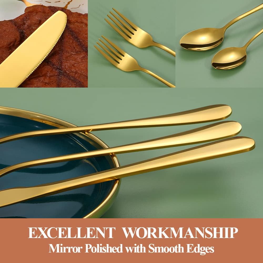 Gold Silverware Set,50-Piece Stainless Steel Flatware Set for 10