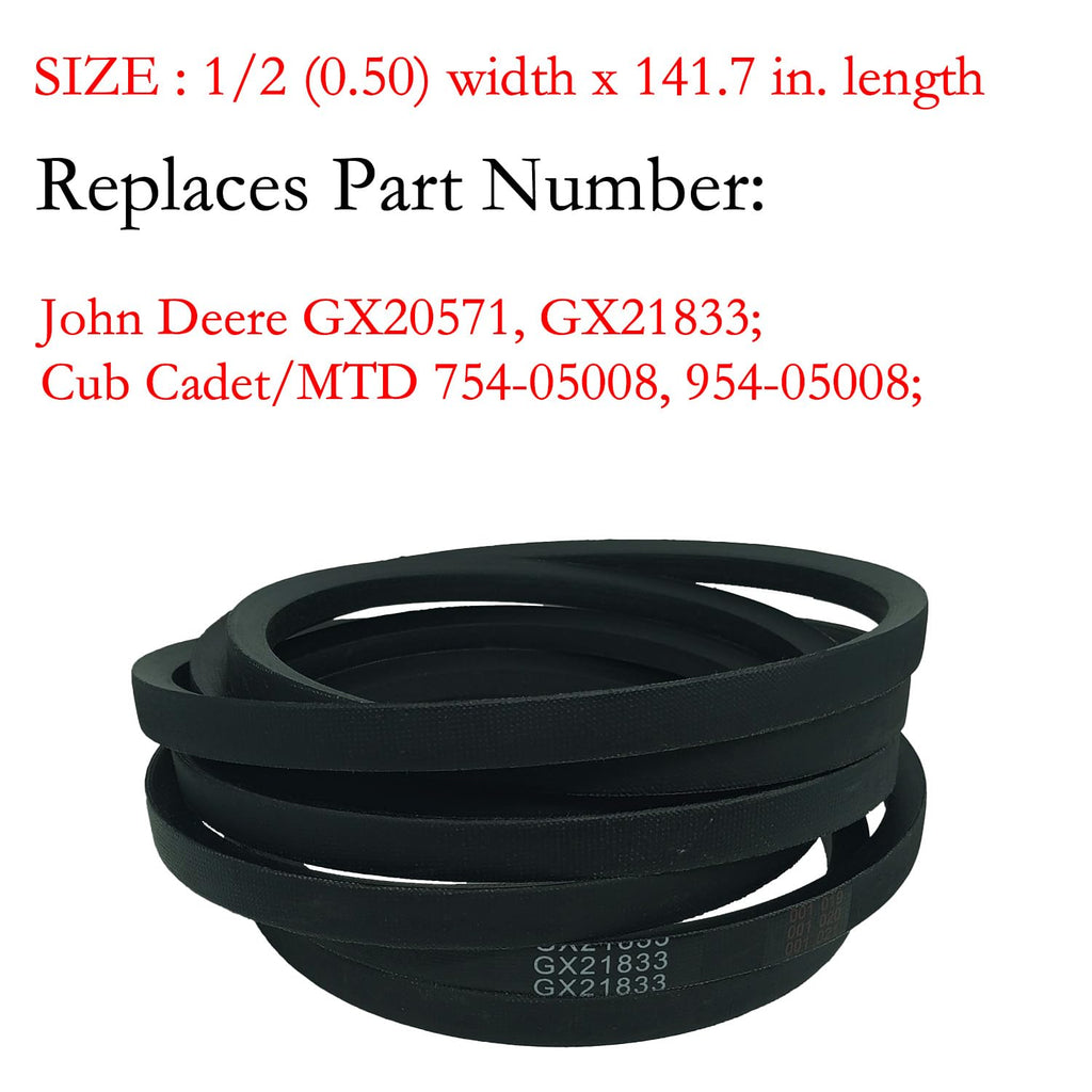 GX21833 Mower Deck Belt Replacement for John Deere 48 Inch D140 L130 L120 LA145 D160 E140 LA130 E170 D155 S170 E160 S140 Z255 GX20571 145 155C D150 E150 LA140 LA155/ Aramid Cord /141.7 inch