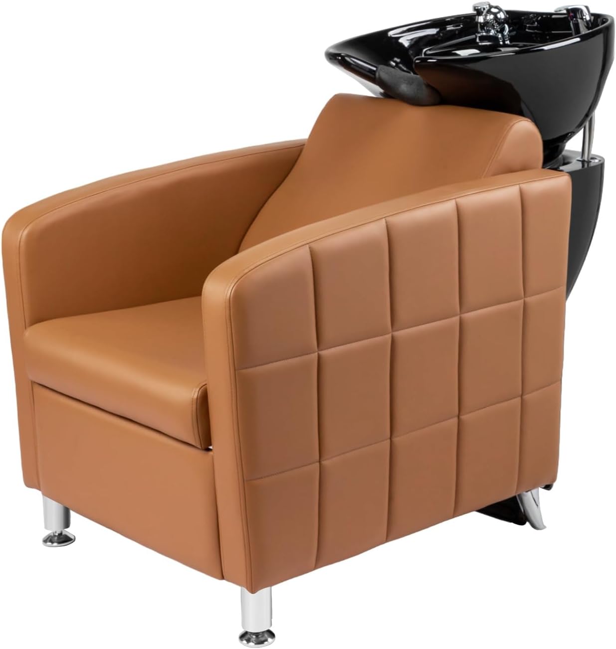 Salon Shampoo Bowl and Chair, Extra Wide Seat & Porcelain Hair Washing Sink, Shampoo Unit for Beauty Spa Barbershop
