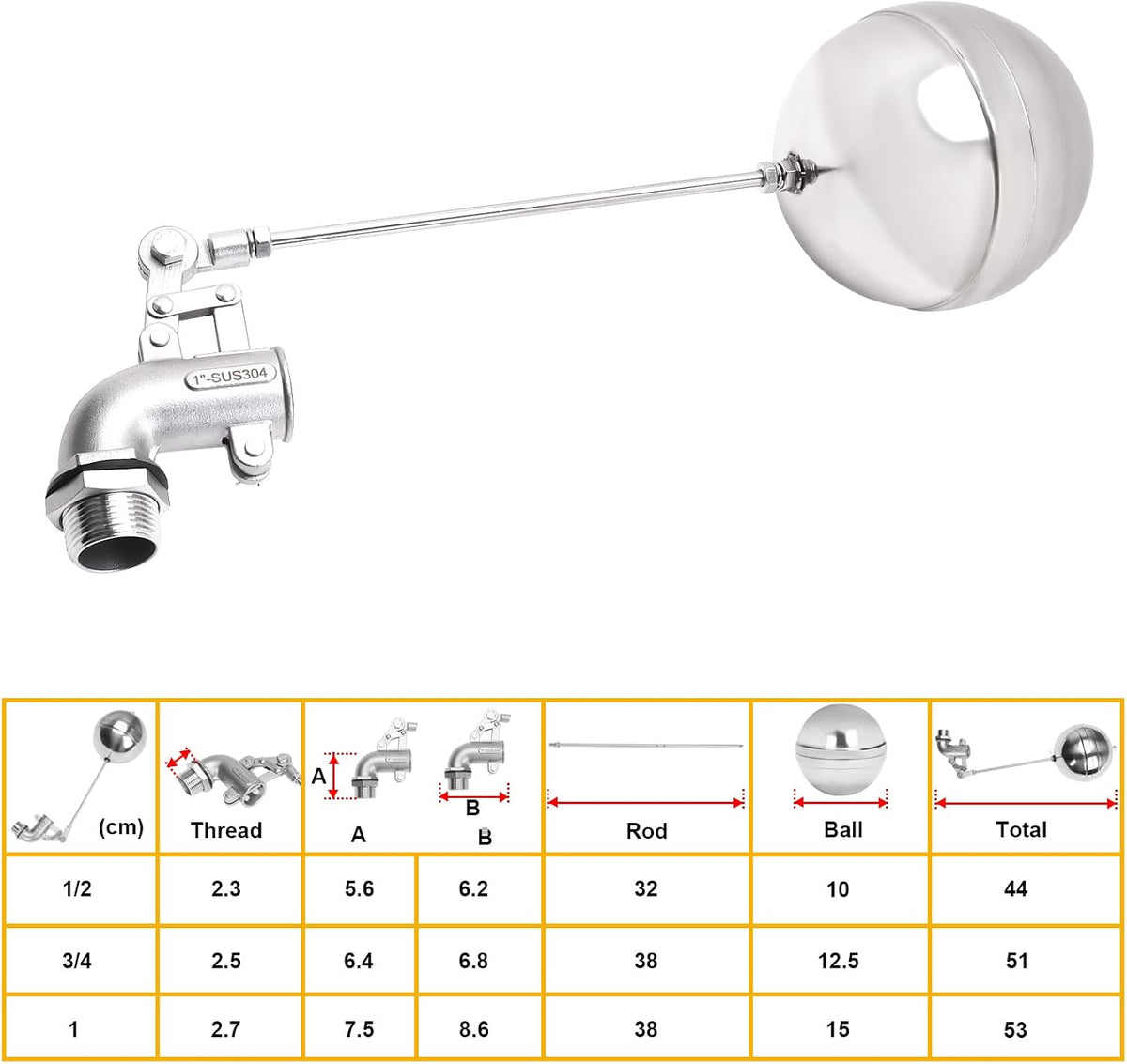 Adjustable Float Ball Valves - 1" NPT Male Thread Stainless Steel 304 Elbow Flow Control Float Valve for Automatic Water Level Control Tank Pond Water Tower