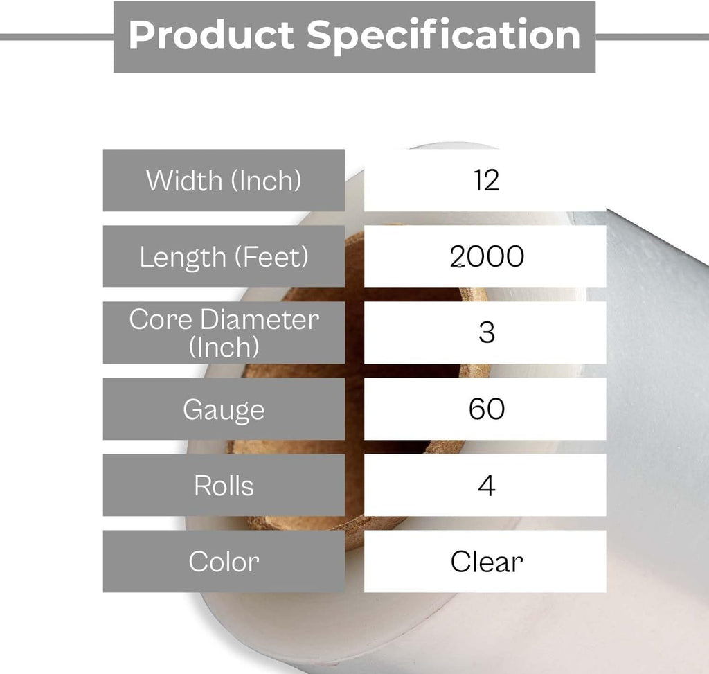 Clear Stretch Wrap, 12 Inch x 2000 Feet, 4 Pack
