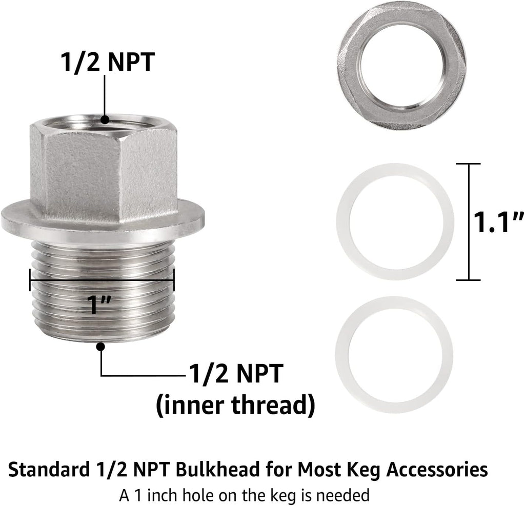 FERRODAY Stainless Steel 1/2" NPT Weldless Bulkhead, Fitting with 2 Gaskets