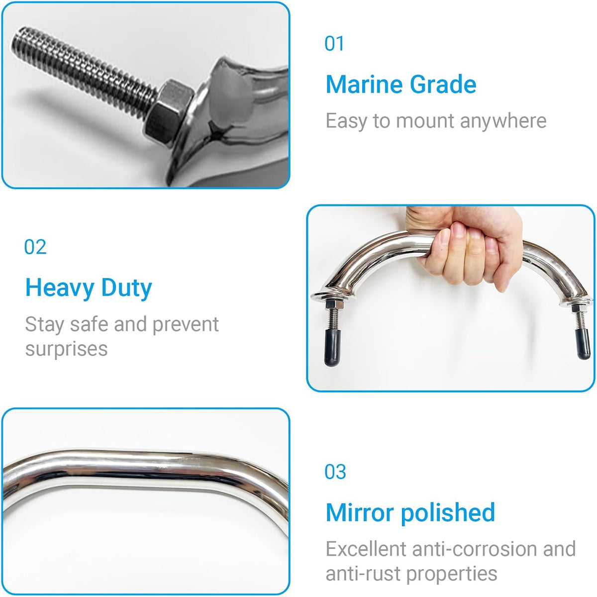 9 Inch Stainless Steel Handle Grab Handrail Grip, Marine Boat Hardware for Multipurpose (1 PCS)