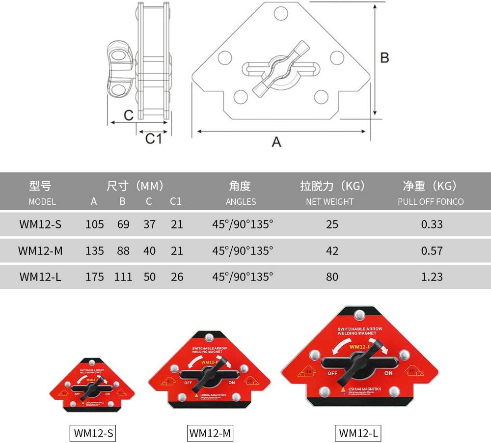 Unique Design On/Off Switch Strong Neodymium Arrow Welding Magnet/Magnetic Angle Welding Clamp 45 90 135 Degrees 55 LBS