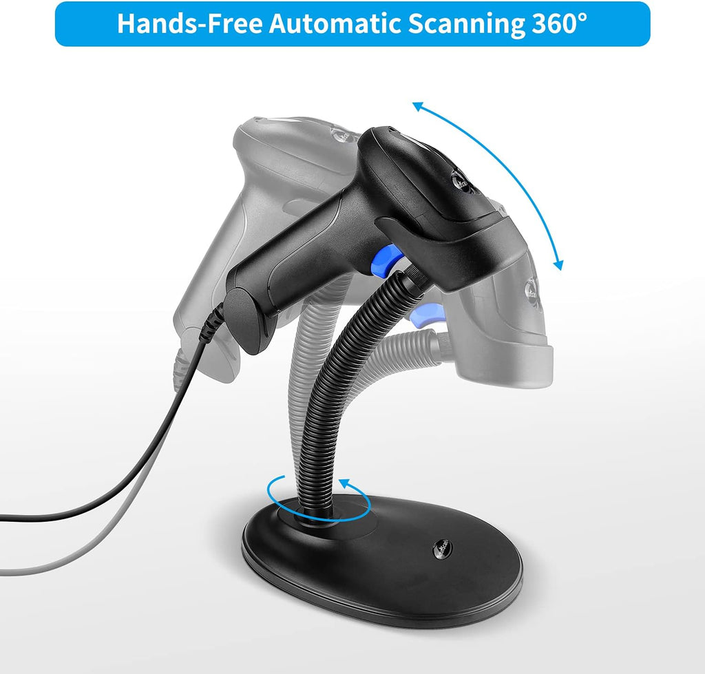 Handheld USB QR Barcode Scanner, NetumScan Wired Automatic 1D 2D Image Bar Code Reader with Adjustable Stand for