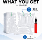 Air Pillows for Shipping with Manual Hand Pump, 100 Count Inflatable Packing Pillows, Void Fill Cushioning for