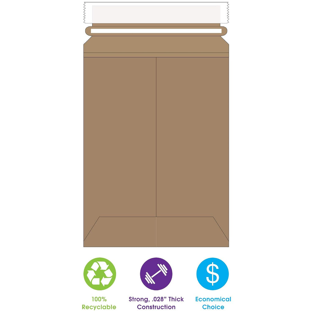 11 x 13 1/2" Stayflats Brand Rigid Flat Mailers, Kraft (Pack of 100) Photo Document Mailers, Peel & Seal Closure