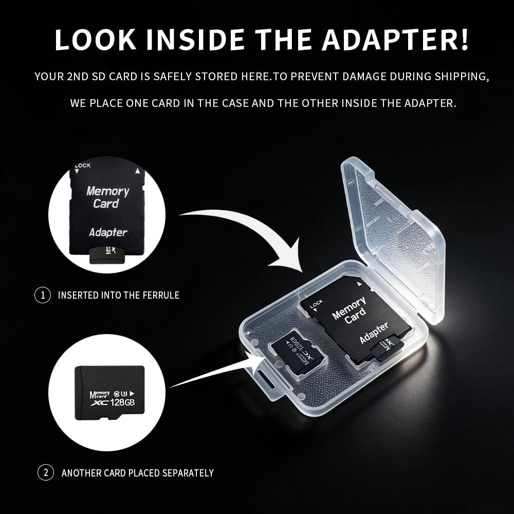 128GB Micro SD Card 2-Pack for Dash Cam&Security Camera, A1 U3 V30 Class 10 | Up to 100MB/s for 4K Video Recording.