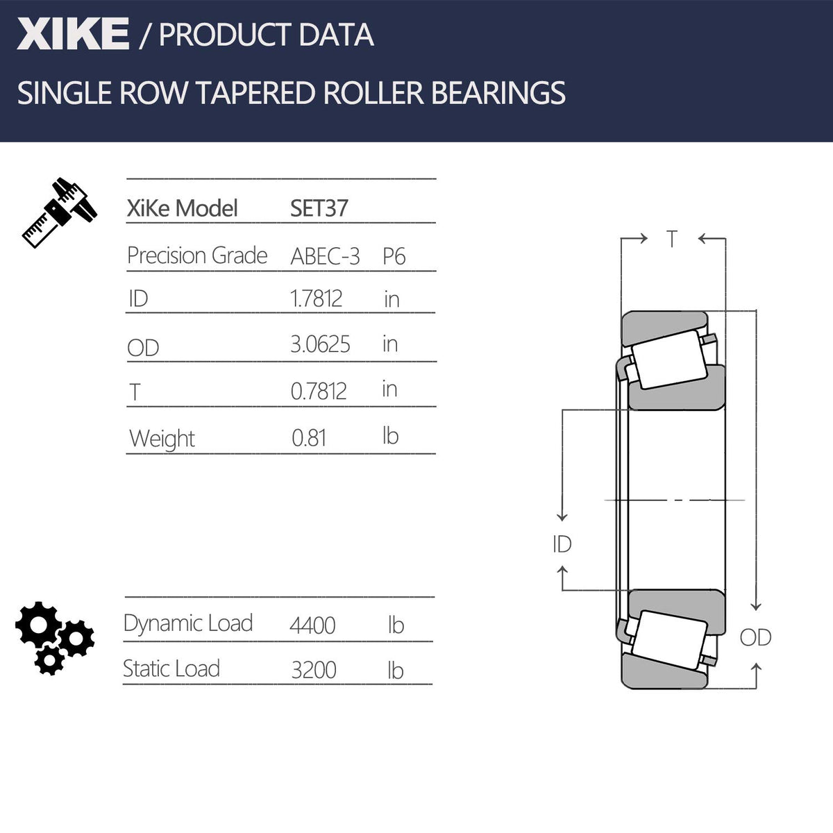 XiKe 2Set Wheel Bearings SET37- LM603049/LM603011 -ID 1.7812" x OD 3.0625"