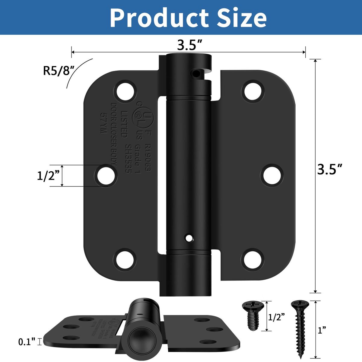 3.5 Inch Self Closing Door Hinges, 5/8" Radius Corners Spring Loaded Hings