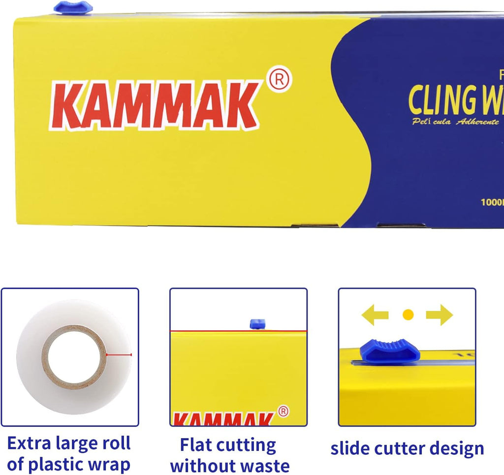 Plastic Wrap with Slide Cutter - 12 Inch Food Service Cling Film Roll - Clear Refillable Stretch Film - 1000 SQ FT