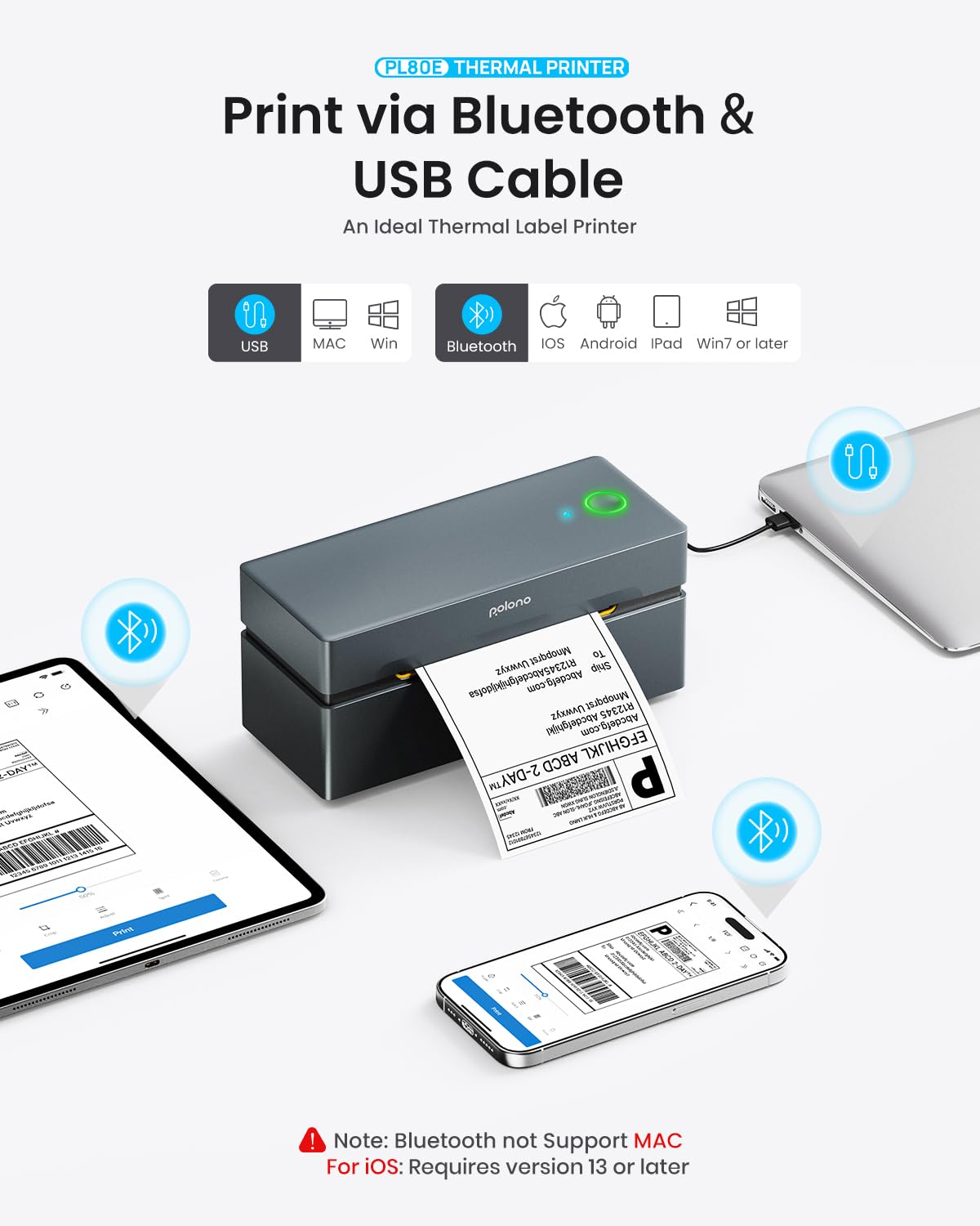 Bluetooth Thermal Shipping Label Printer, 4x6 Thermal Label Printer