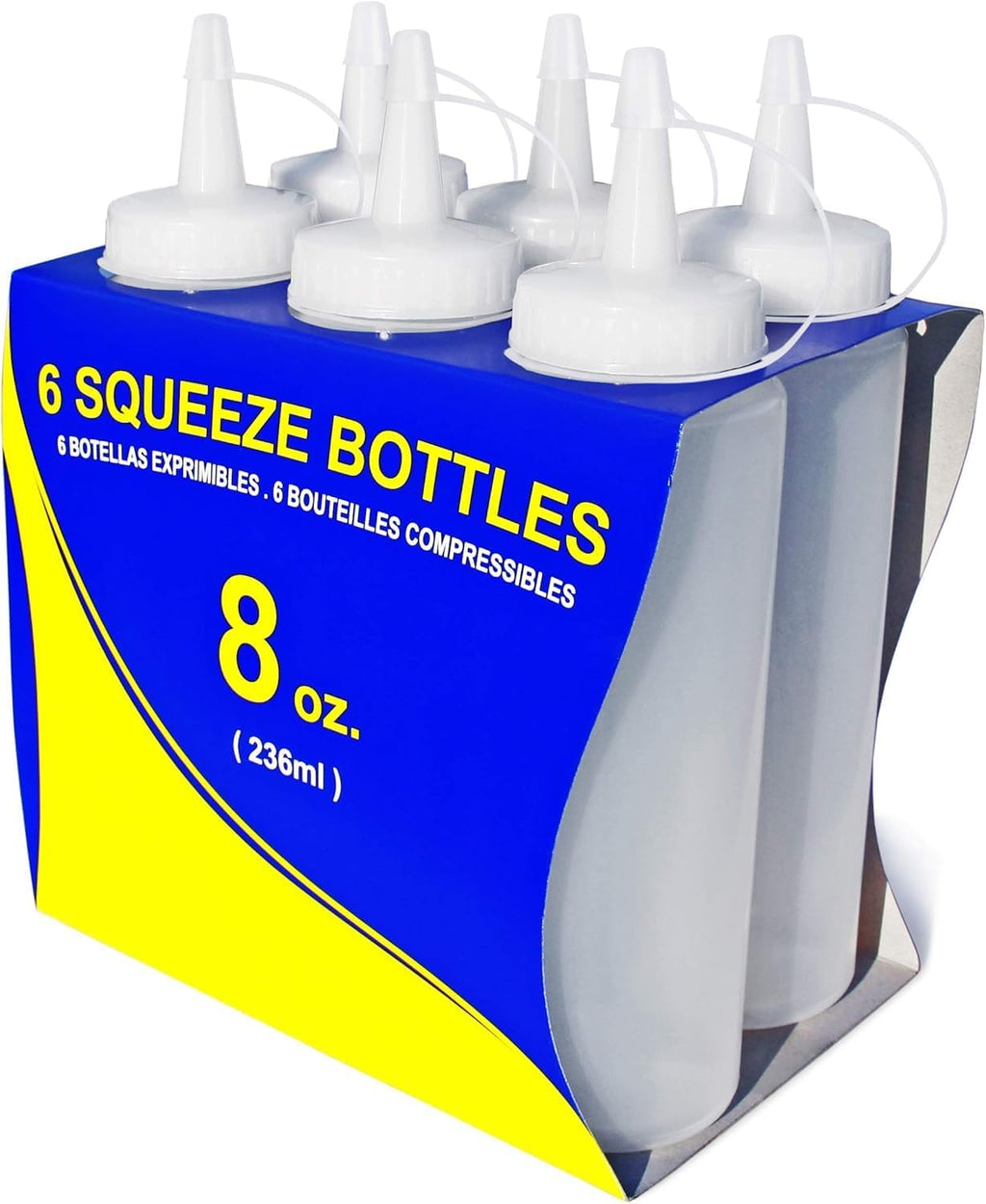 Squeeze Bottles, 8 oz, Clear, Pack of 6