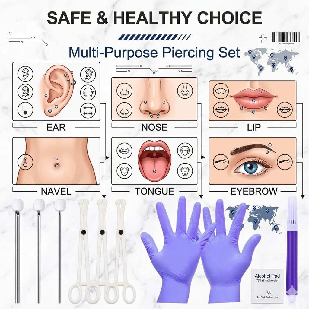 42PCS Mixed Piercing Needles Body Piercing Kit with 4 Types Disposable Piercing Clamps- Precision Tools for Ear
