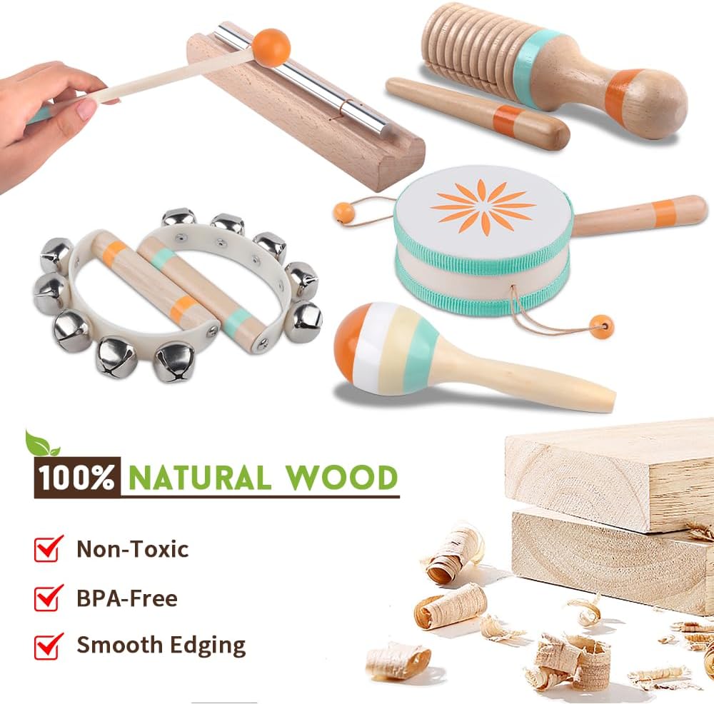 Toddlers Musical Instruments-Baby Montessori Wooden Toys for 18 Month+ | Kids Percussion Instruments Musical Toy for