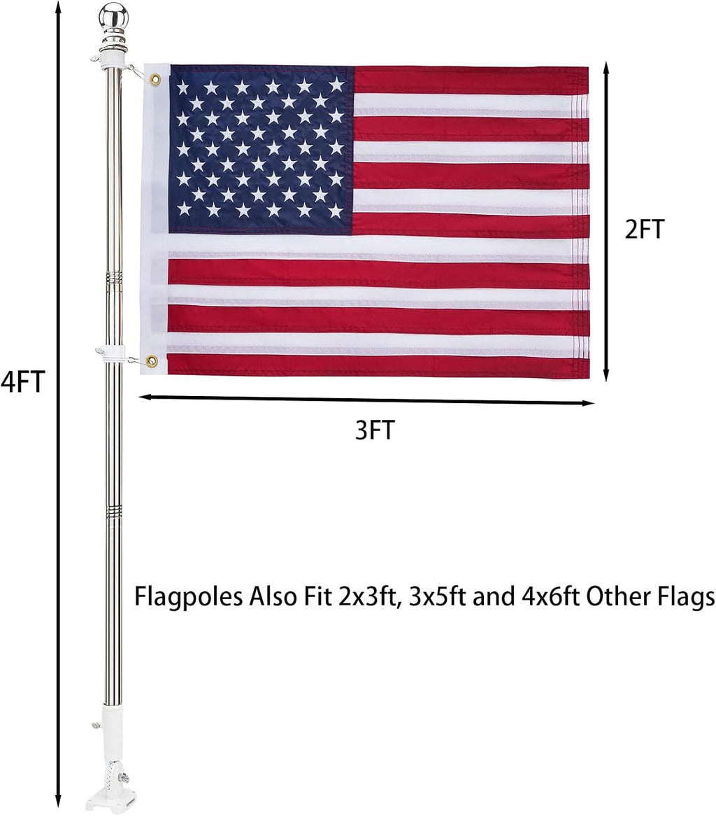American flag with Pole,Flag poles Kit Embroidered USA Flag | 2x3 Ft | Includes 4 FT Heavy Duty Tangle Free Flagpole