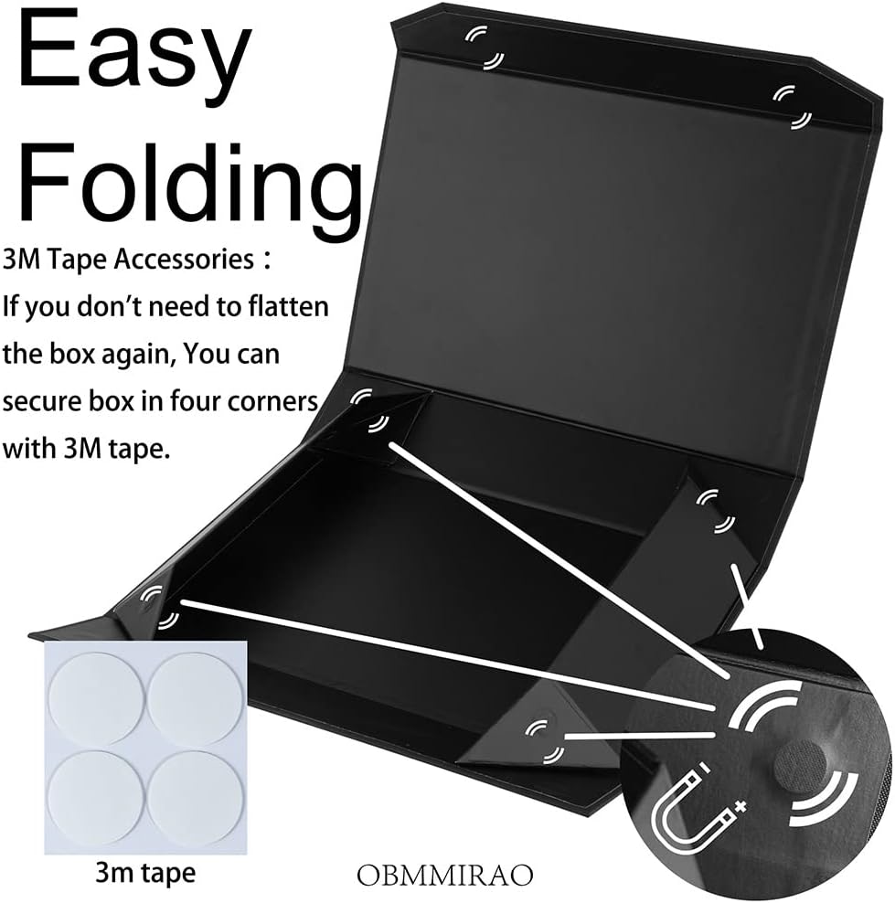 1-Pack Black Gift Boxes with Lids 12x8x2.5 Inches, Foldable
