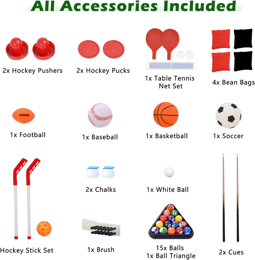 9-in-1 Multi Game Table, Combo Game Table Set | Space-Saving Sports Table w/Basketball, Billiards, Hockey, Ping Pong