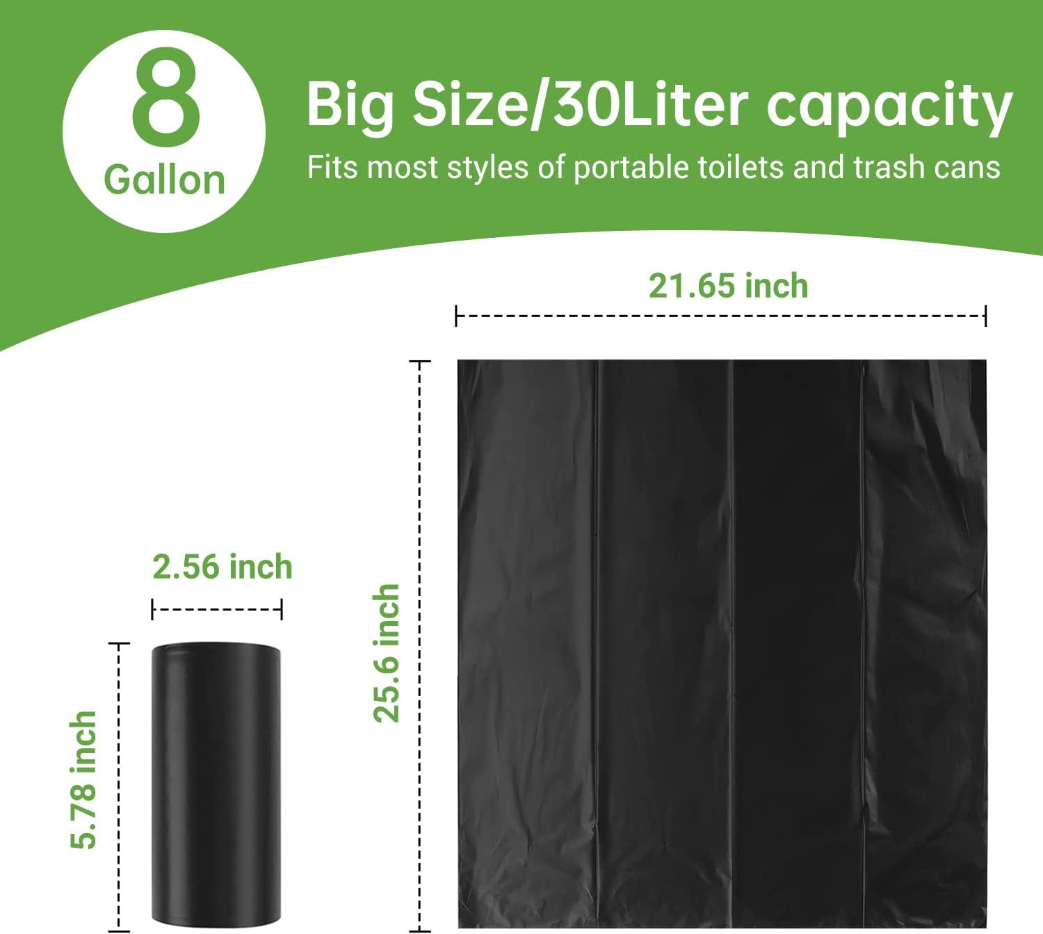 Portable Toilet Replacement Bags, 25 Count 8 Gallon 1.5 Mil Super Thickened Compostable Trash Bags, 30 Liter Camping