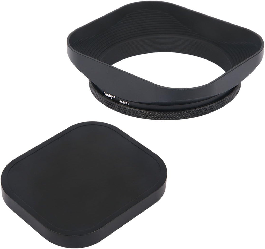 LH-B58T 58mm Square Metal Screw-in Lens Hood with Cap for 58mm Canon Nikon Sony Leica Carl Zeiss Voigtlander Nikkor