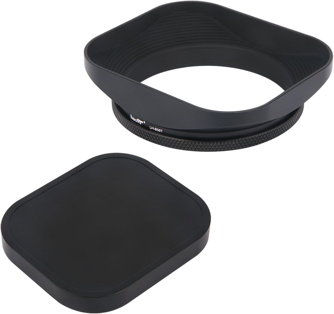 LH-B58T 58mm Square Metal Screw-in Lens Hood with Cap for 58mm Canon Nikon Sony Leica Carl Zeiss Voigtlander Nikkor